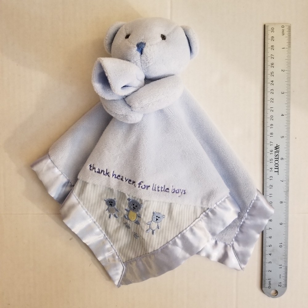 Blue Teddy Bear Security Blanket Lovey Stuffie Stuffed Animal Love Thank Heaven